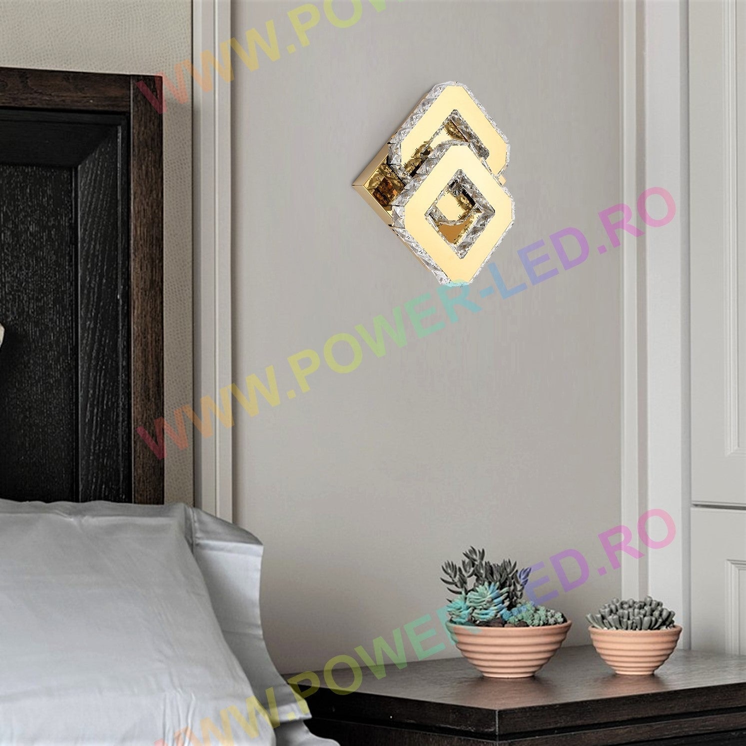 Lustra LED 32W CRISTAL Double Square Gold