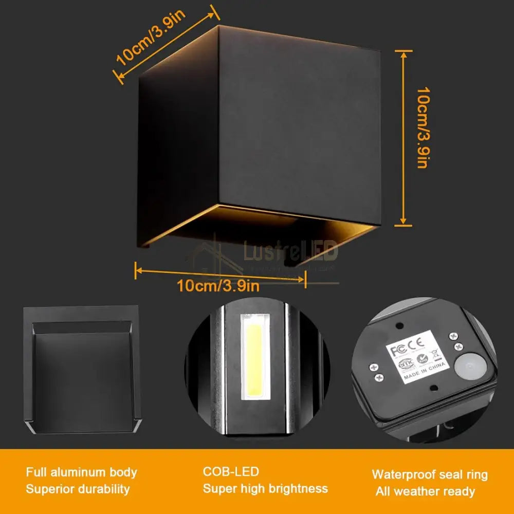 Aplica Led 10W Cube Exterior Neagra Fascicul Reglabil Wall Light Fixtures