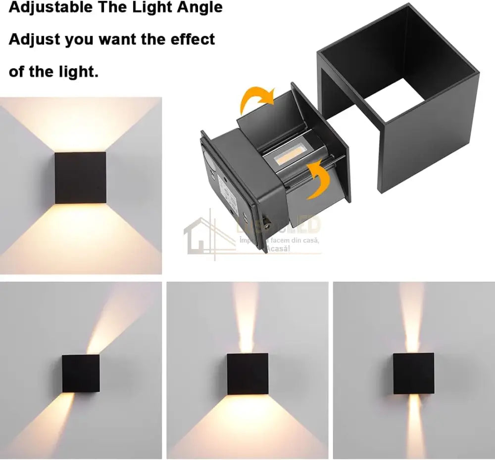 Aplica Led 10W Cube Exterior Neagra Fascicul Reglabil Wall Light Fixtures