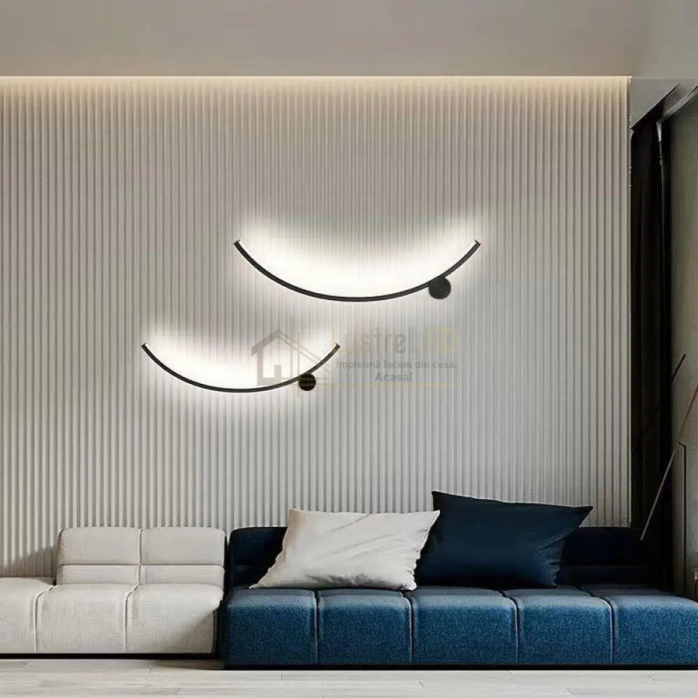 Aplica Led Curved Line 36W 60Cm Aplica Perete / Tavan Minimalist Design Neagra Wall Light Fixtures