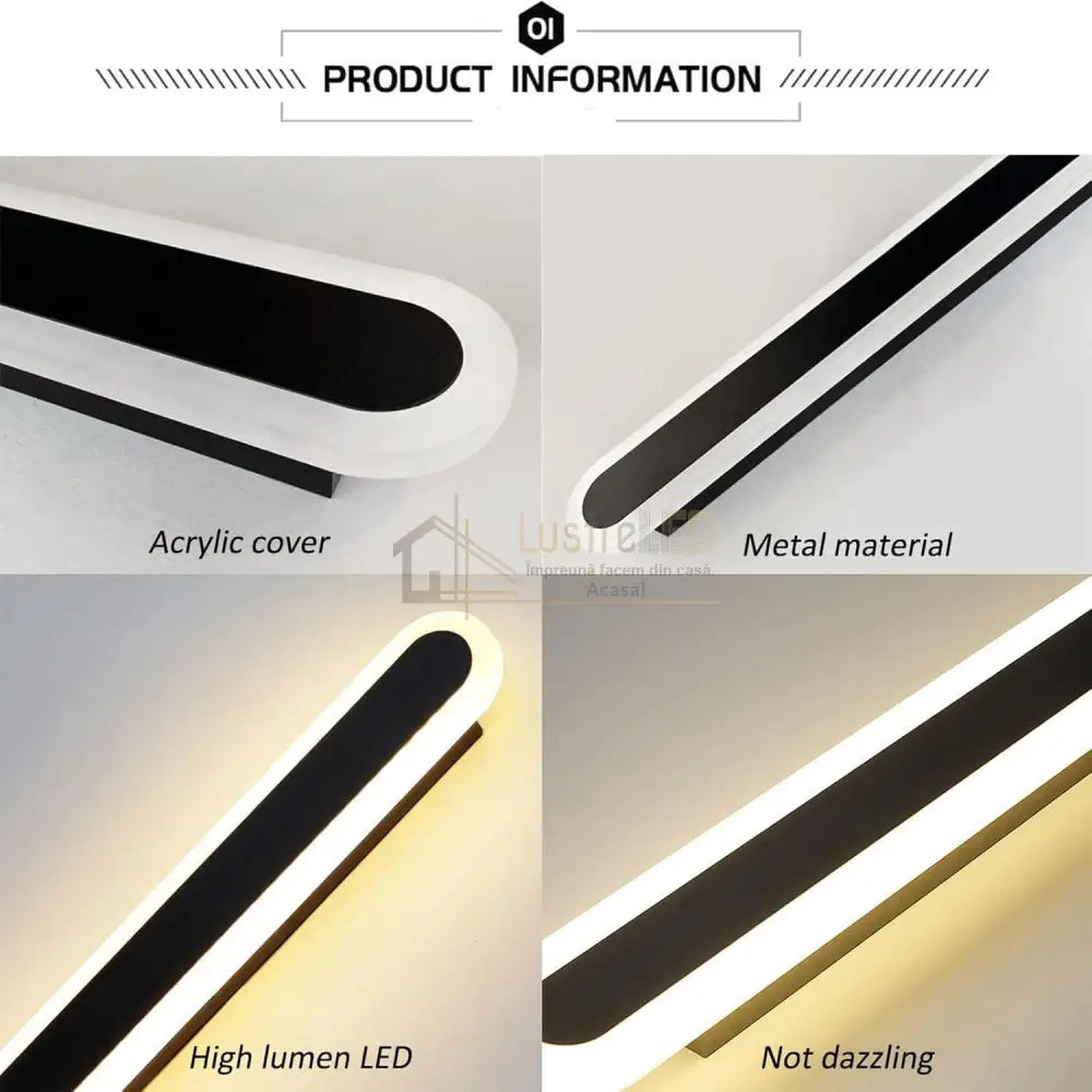 Aplica Led Liniara 48W 60Cm Neagra Echivalent 300W Lighting Fixtures