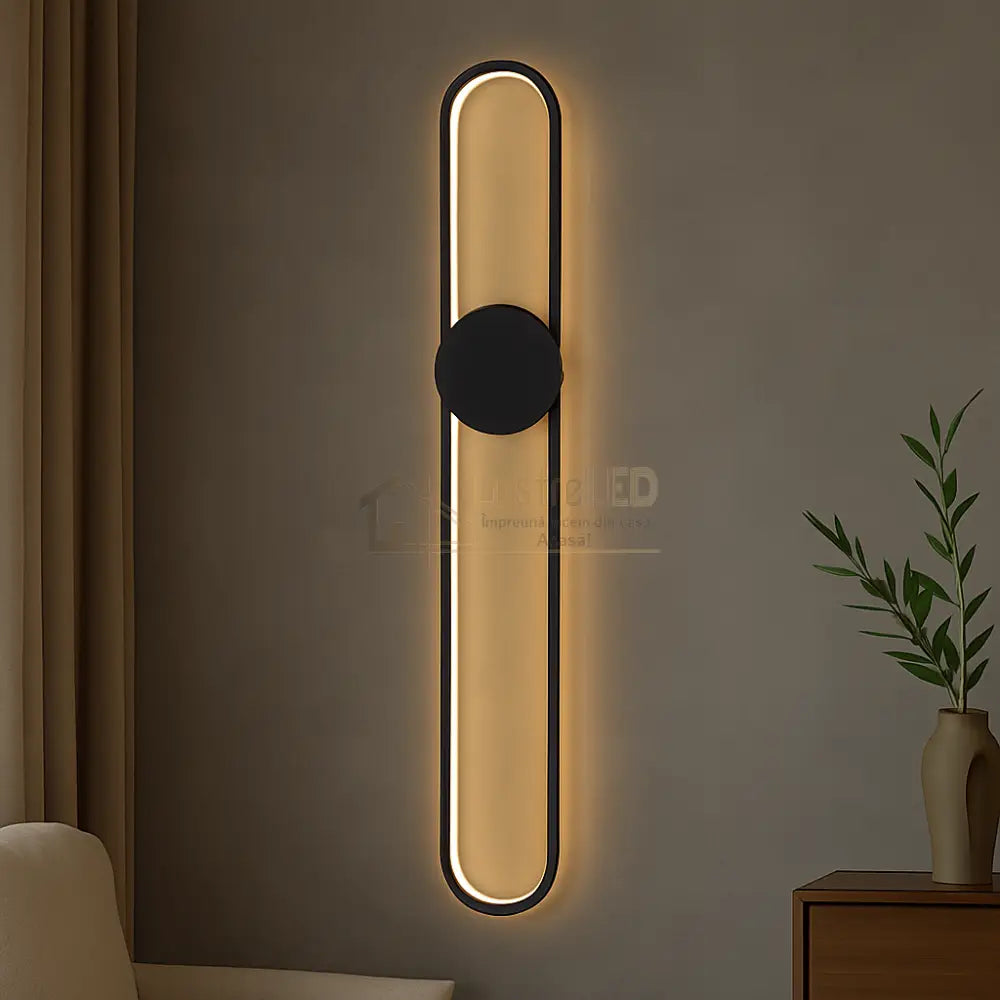 Aplica LED Oval Light 80W 90CM Echivalent 300W APLICA PERETE / TAVAN / NEAGRA / MINIMALIST DESIGN Wall Light Fixtures