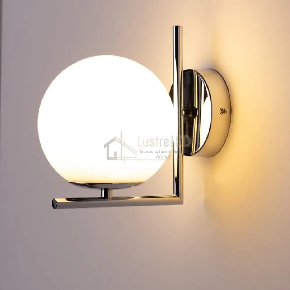 Aplica Nordic Style Abajur Mat Silver Globe ARGINTIE / ABAJUR / APLICA PERETE Wall Light Fixtures