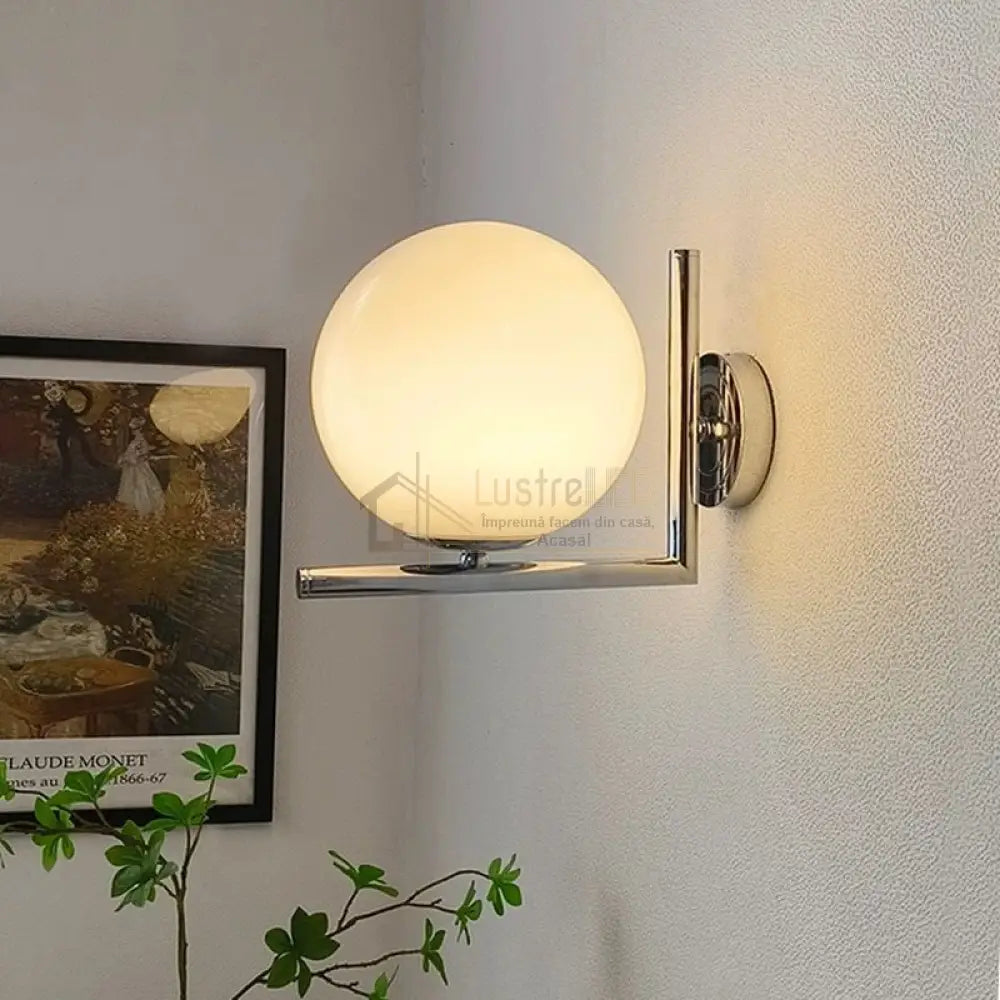 Aplica Nordic Style Abajur Mat Silver Globe ARGINTIE / ABAJUR / APLICA PERETE Wall Light Fixtures