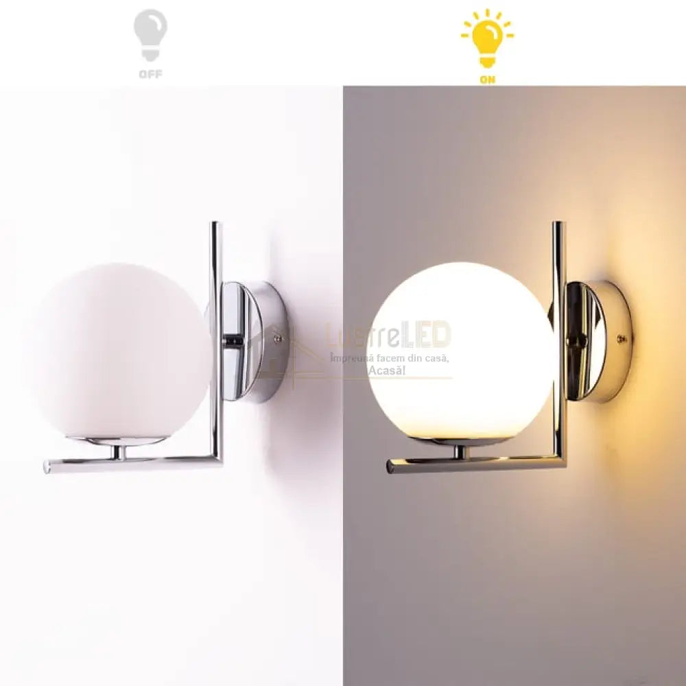 Aplica Nordic Style Abajur Mat Silver Globe ARGINTIE / ABAJUR / APLICA PERETE Wall Light Fixtures