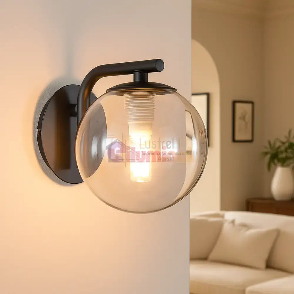 Aplica Perete Abajur Transparent Volta Black lustreled.ro