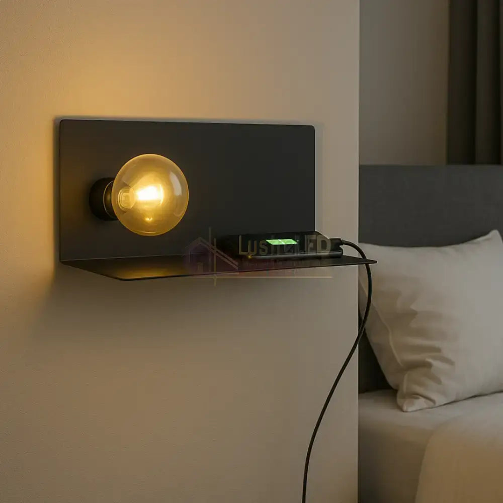Aplica Perete 1xE27 cu Usb NEGRU / APLICA PERETE Wall Light Fixtures