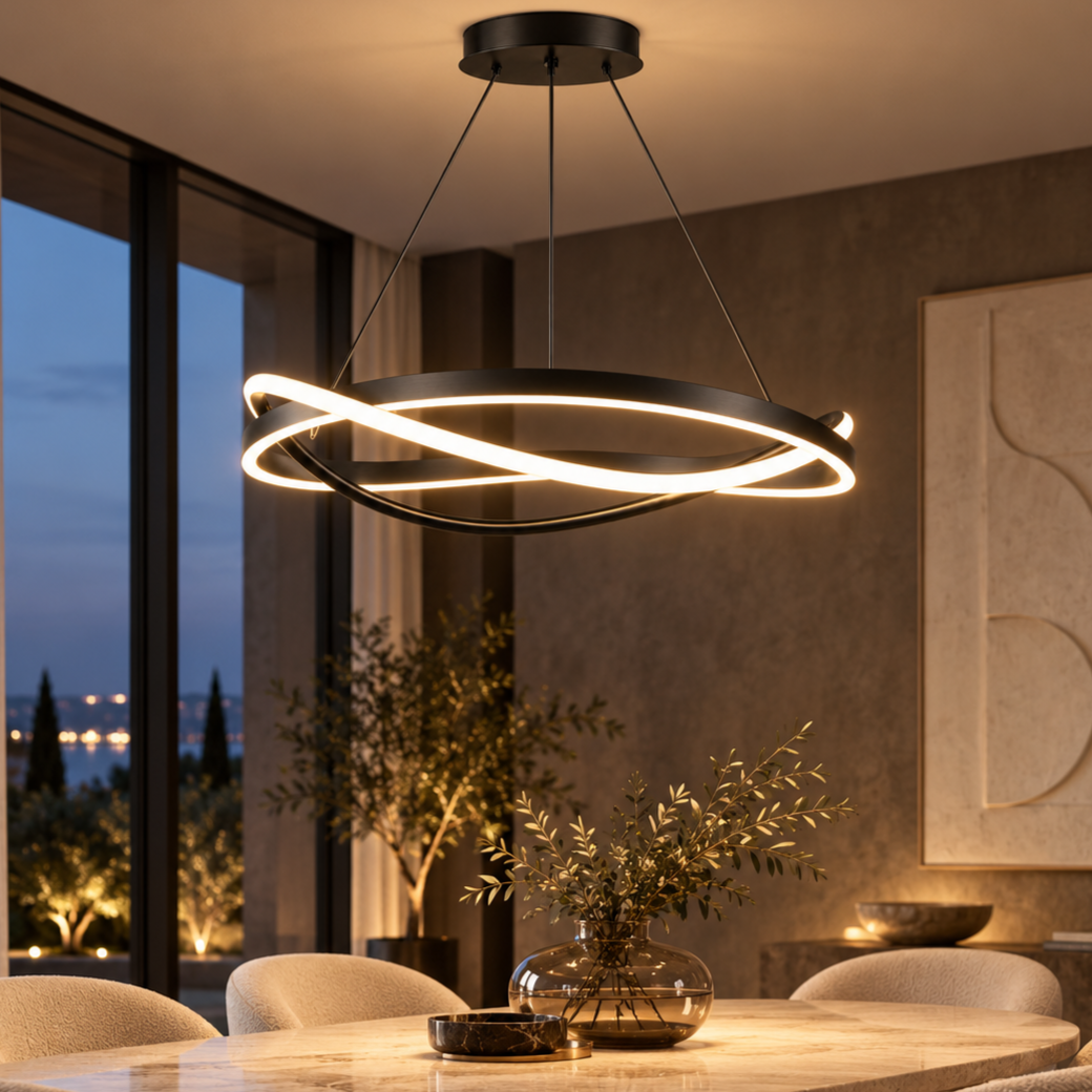 Lustra LED Suspendata Venola Black Echivalent 550W Telecomanda