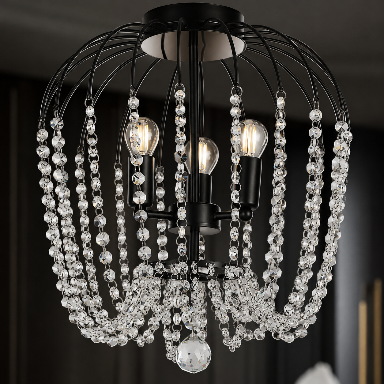 Lustra ARABELLA Neagra 3xE14 cu Cristal K9