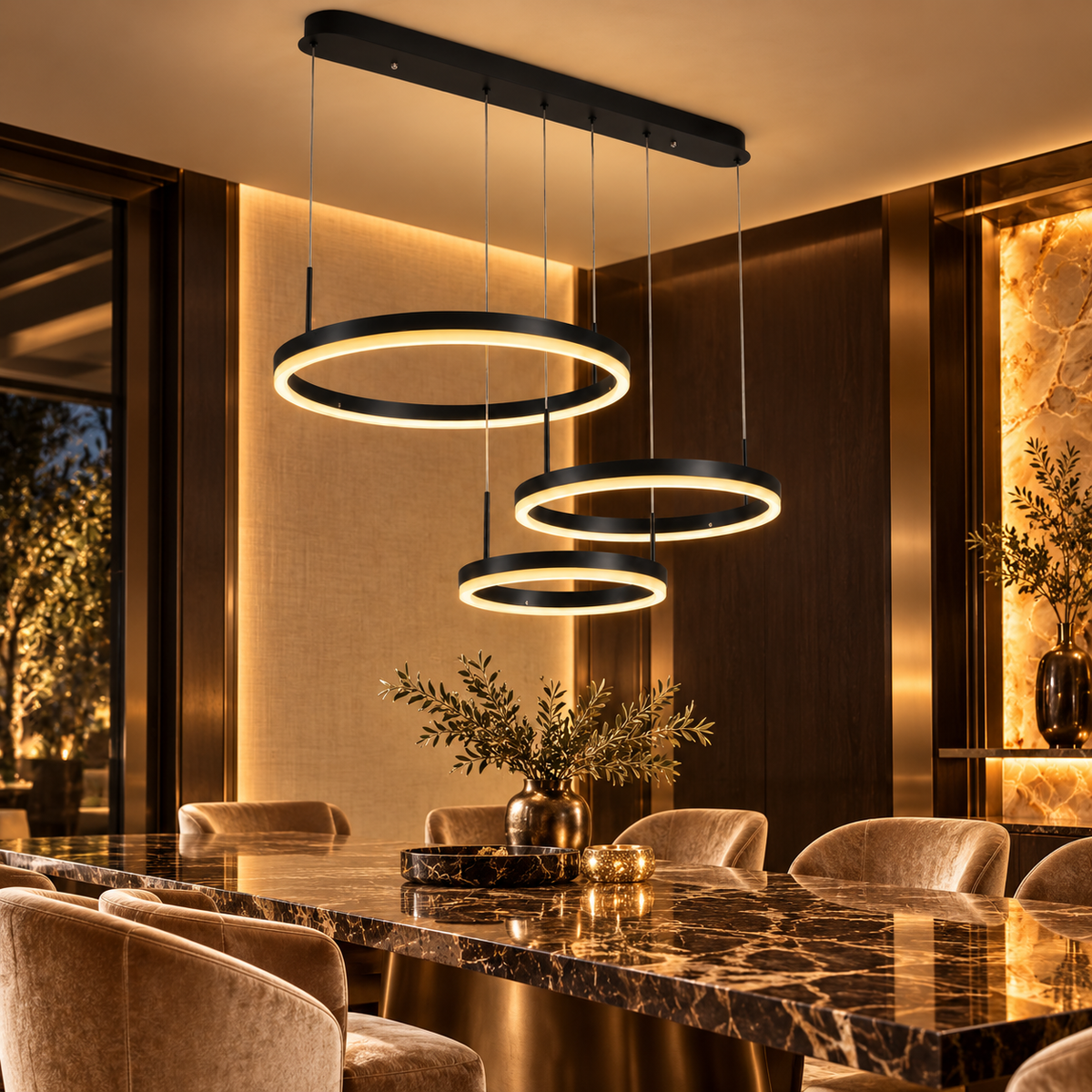 Lustra LED 150W CASSANDRA Circle Black 3 Segmente Echivalent 600W