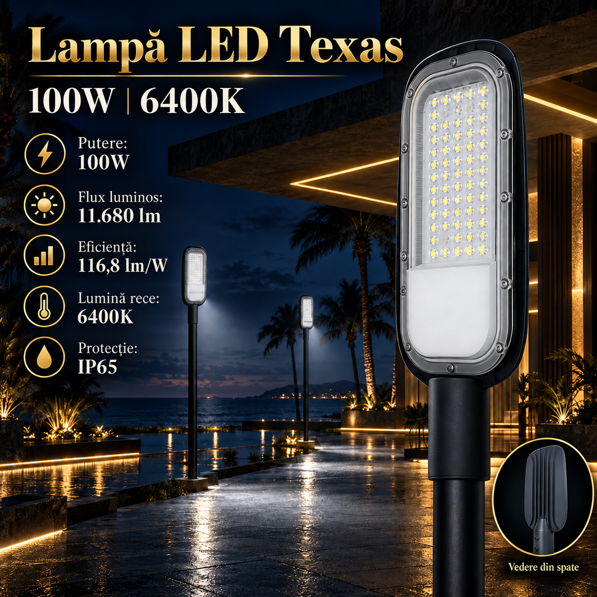 Lampa LED Iluminat Stradal Texas Anthracite 100W | 11680lm | 6400K | IP65