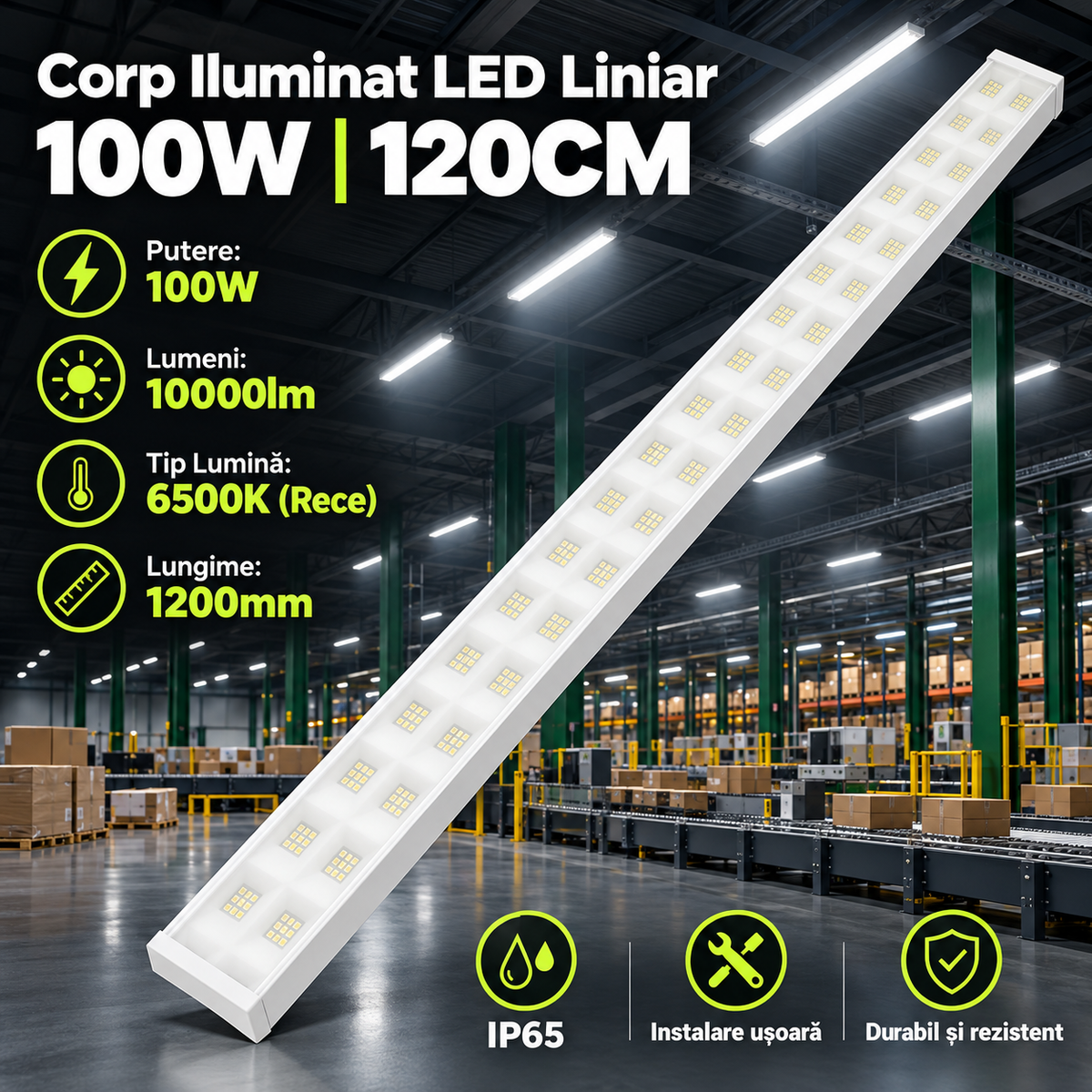 Corp de Iluminat Neon cu LED Linor IP65 100W Lumina Rece