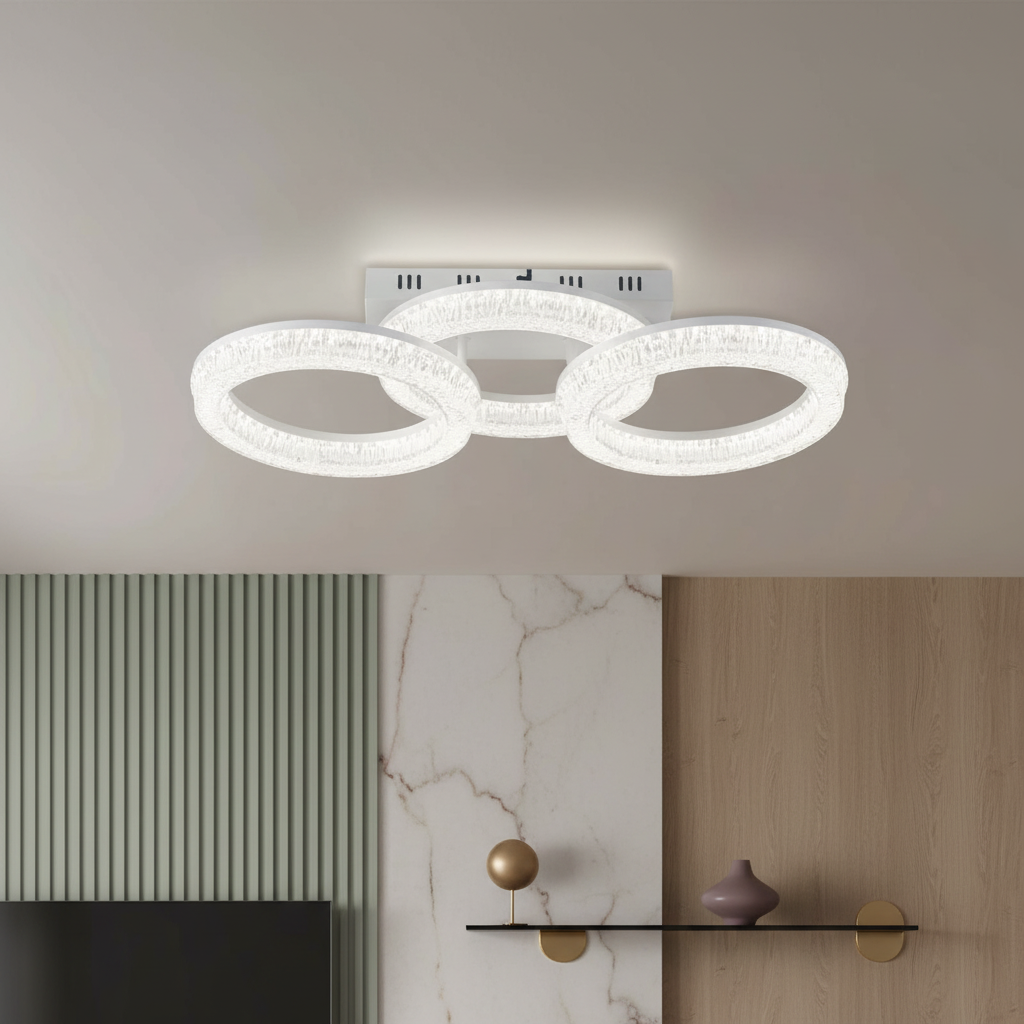 Lustra LED MATEO 3 Circle White Echivalent 600W Telecomanda