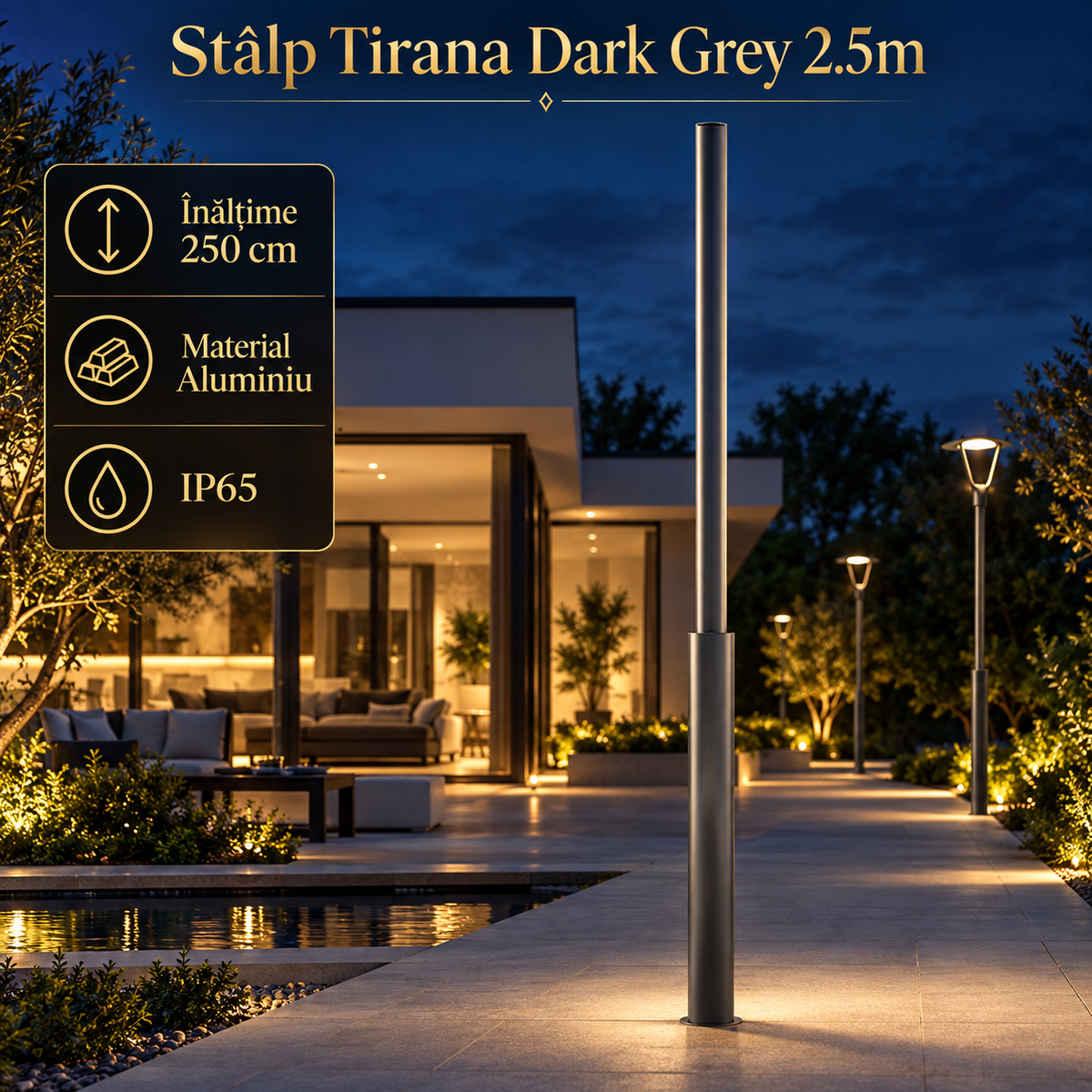 Stalp Iluminat Stradal Tirana Dark Grey 2.5M