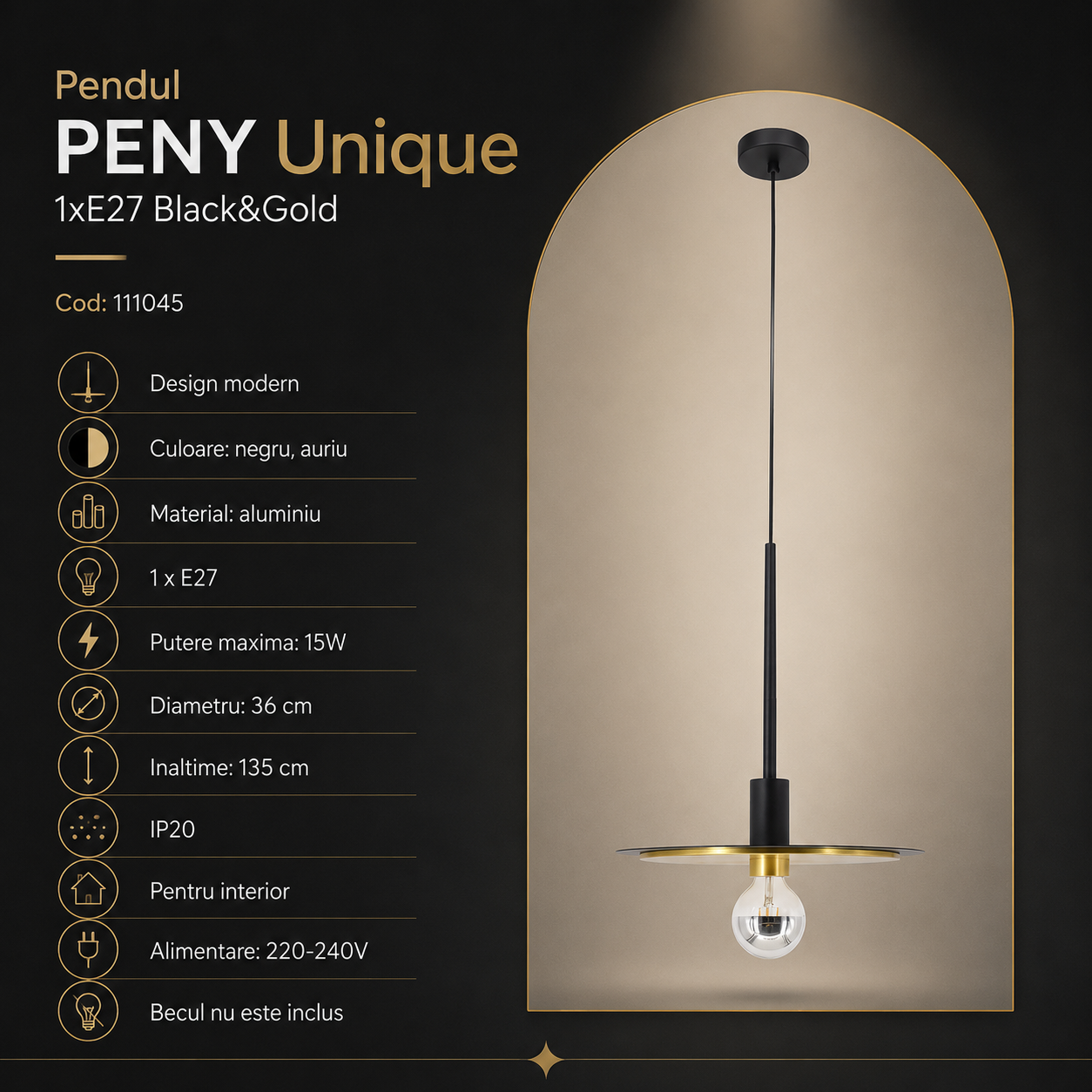 Pendul PENY Unique 1xE27 Black&Gold