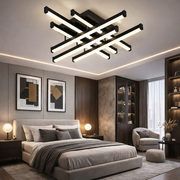 Lustra LED 6 LINES Design Black Echivalent 600W Telecomanda