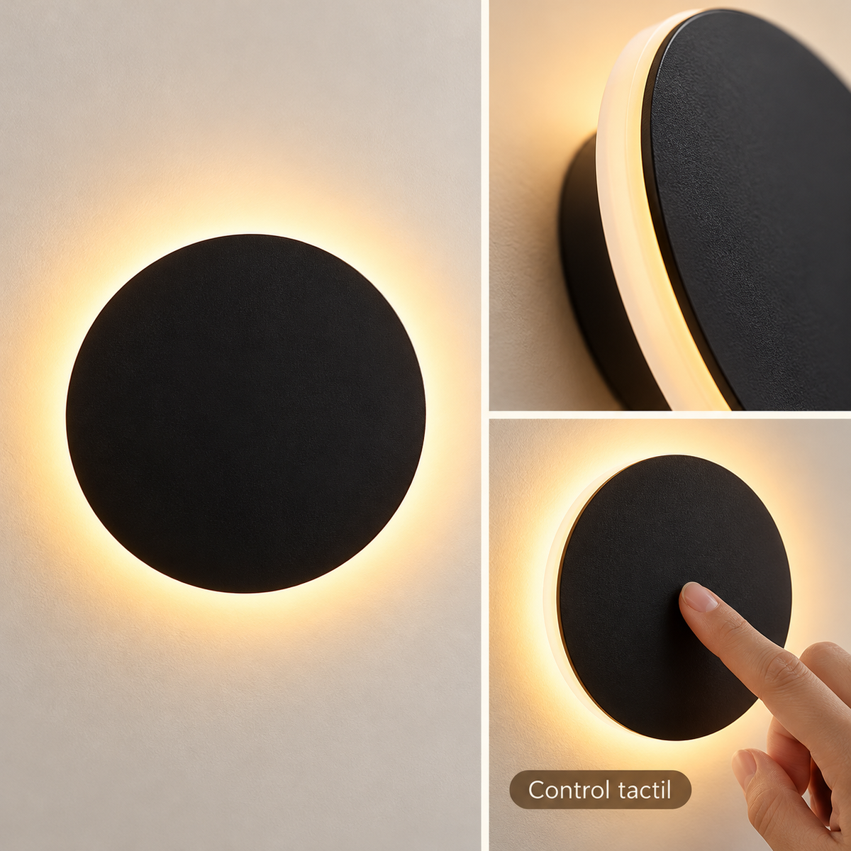 Aplica LED 22W 20cm Rotunda Neagra Cu Control Tactil