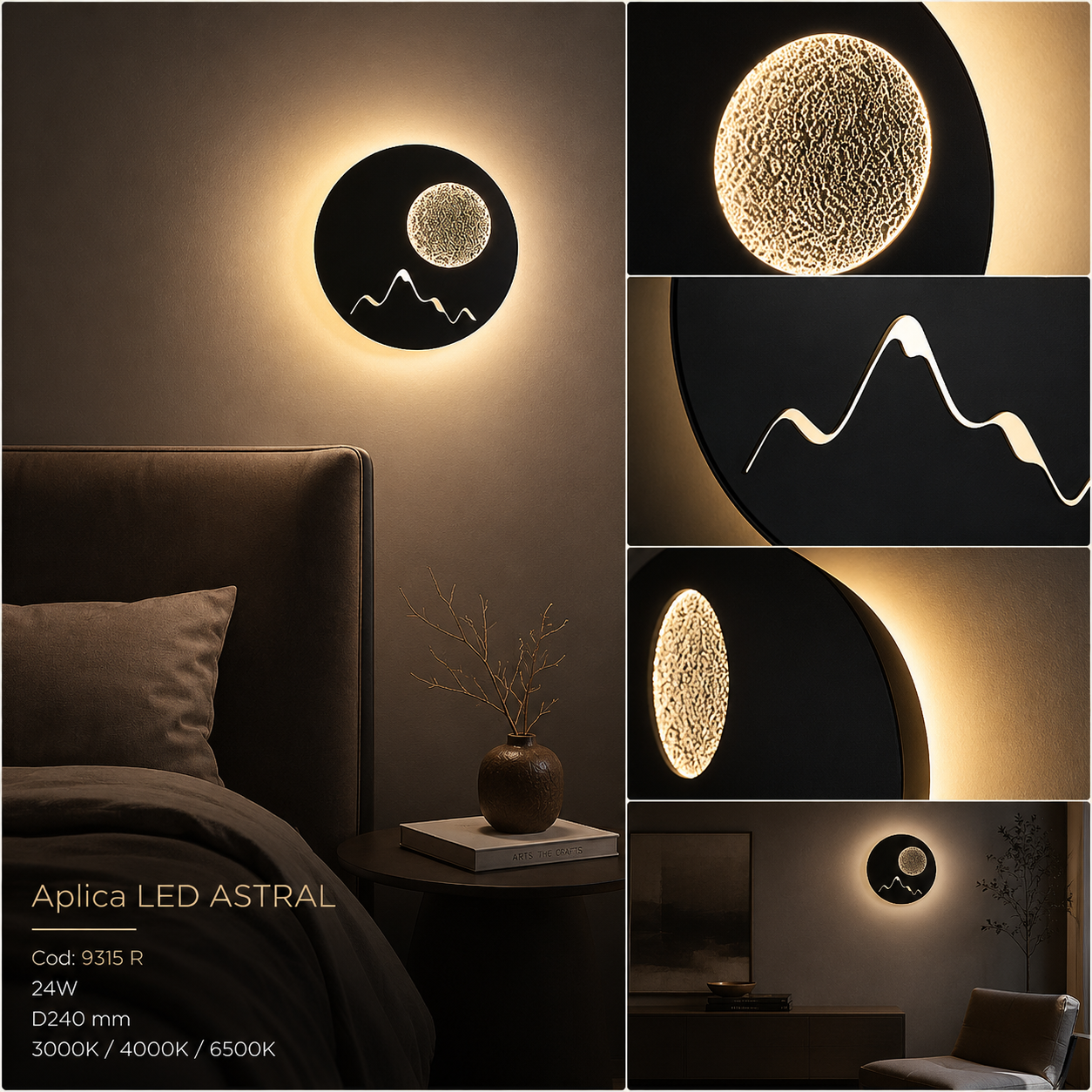 Aplica LED ASTRAL Black 3 Lumini Echivalent 120W