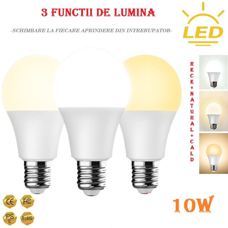 Bec LED E27 10W 3 Functii Glob Mat