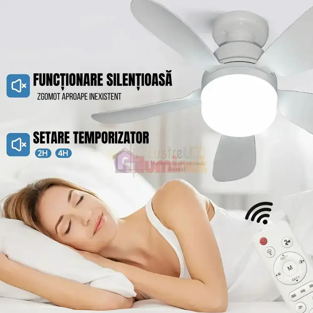 Bec LED E27 30W cu Ventilator, 3 Lumini si telecomanda lustreled.ro