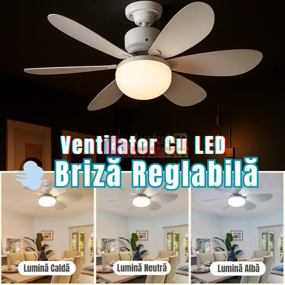 Bec LED E27 30W cu Ventilator, 3 Lumini si telecomanda lustreled.ro