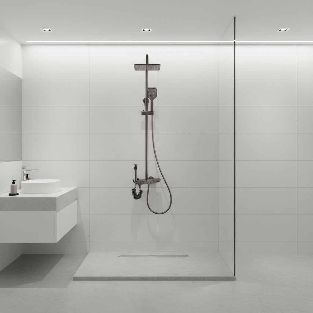 Coloana de Dus 1803 Gri Design Modern cu Cap Tip Ploaie