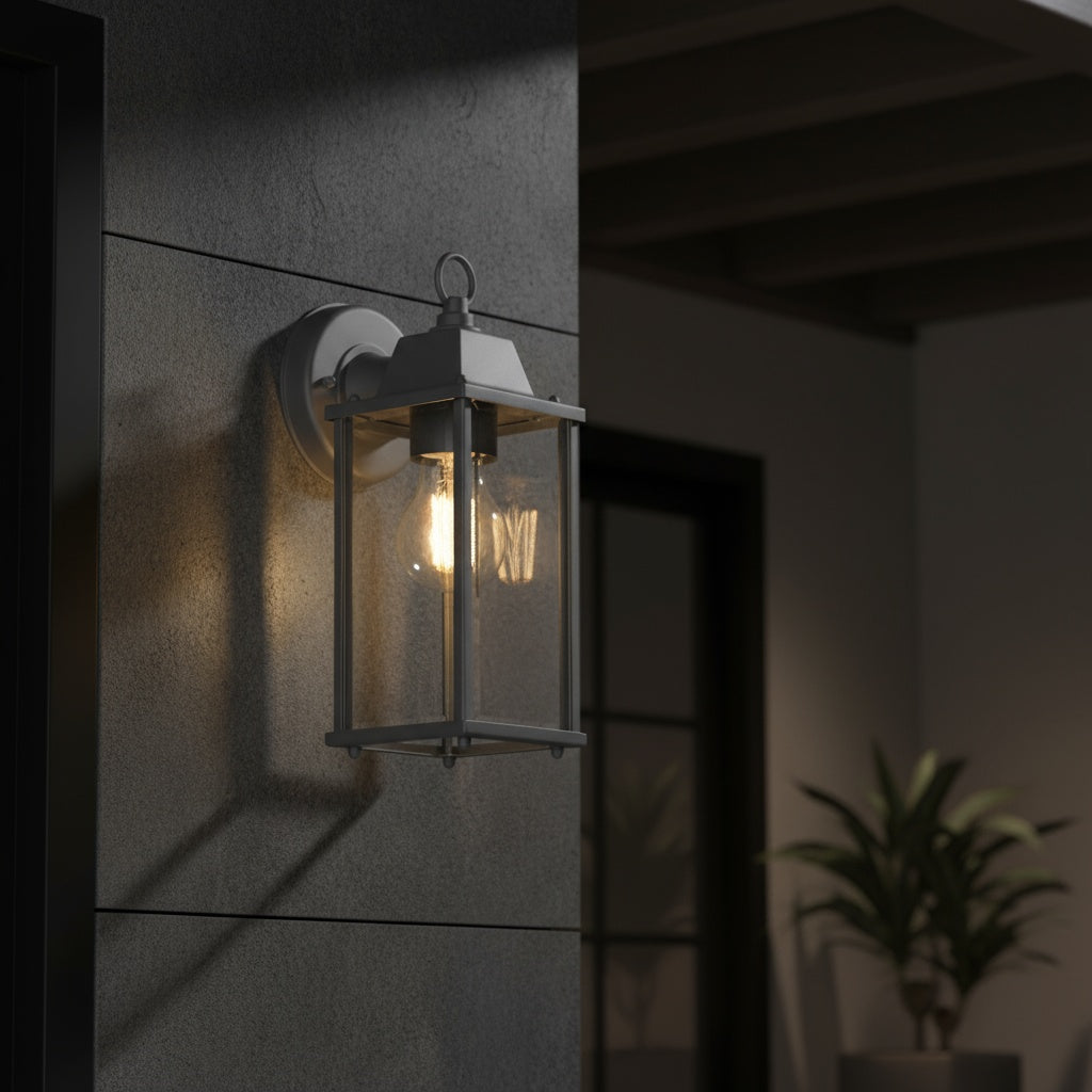 Aplica Tip Felinar Antracit Cu Sticla Transparenta