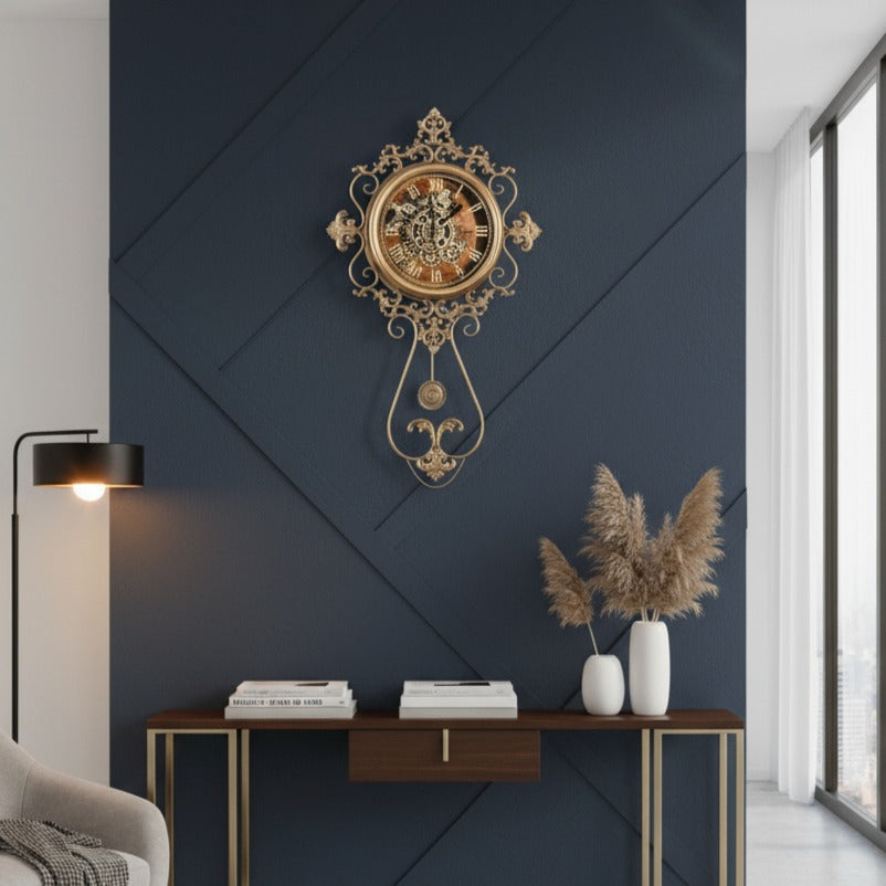 Ceas de Perete Decorativ Regal Gear Gold 95x61CM