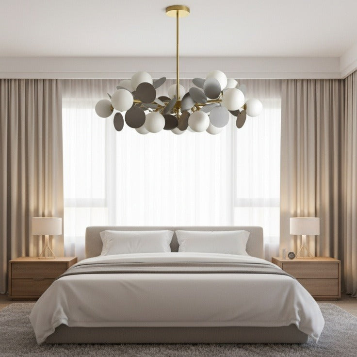 Lustra Suspendata SELVA Gold & Grey Abajur Mat