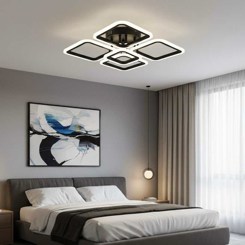 Lustra LED 4 + 1 SQUARE BLACK Echivalent 400W Telecomanda NEAGRA / SQUARE DESIGN Lighting Fixtures