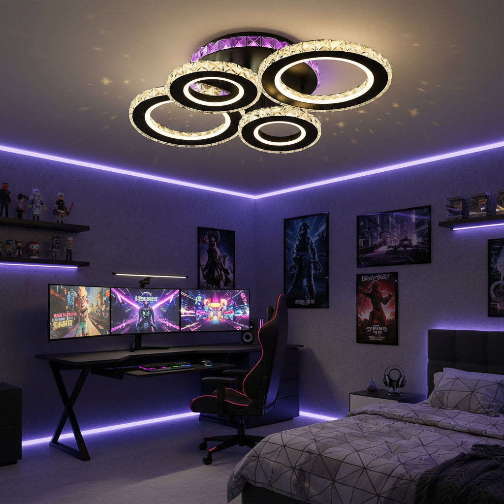 Lustra LED 4 CIRCLE Cristal Black RGB Echivalent 500W Telecomanda