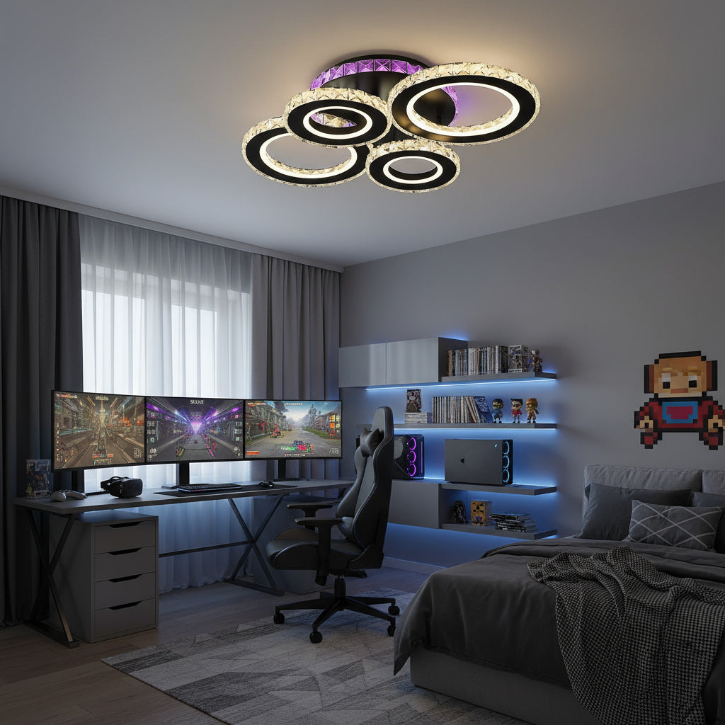 Lustra LED 4 CIRCLE Cristal Black RGB Echivalent 500W Telecomanda