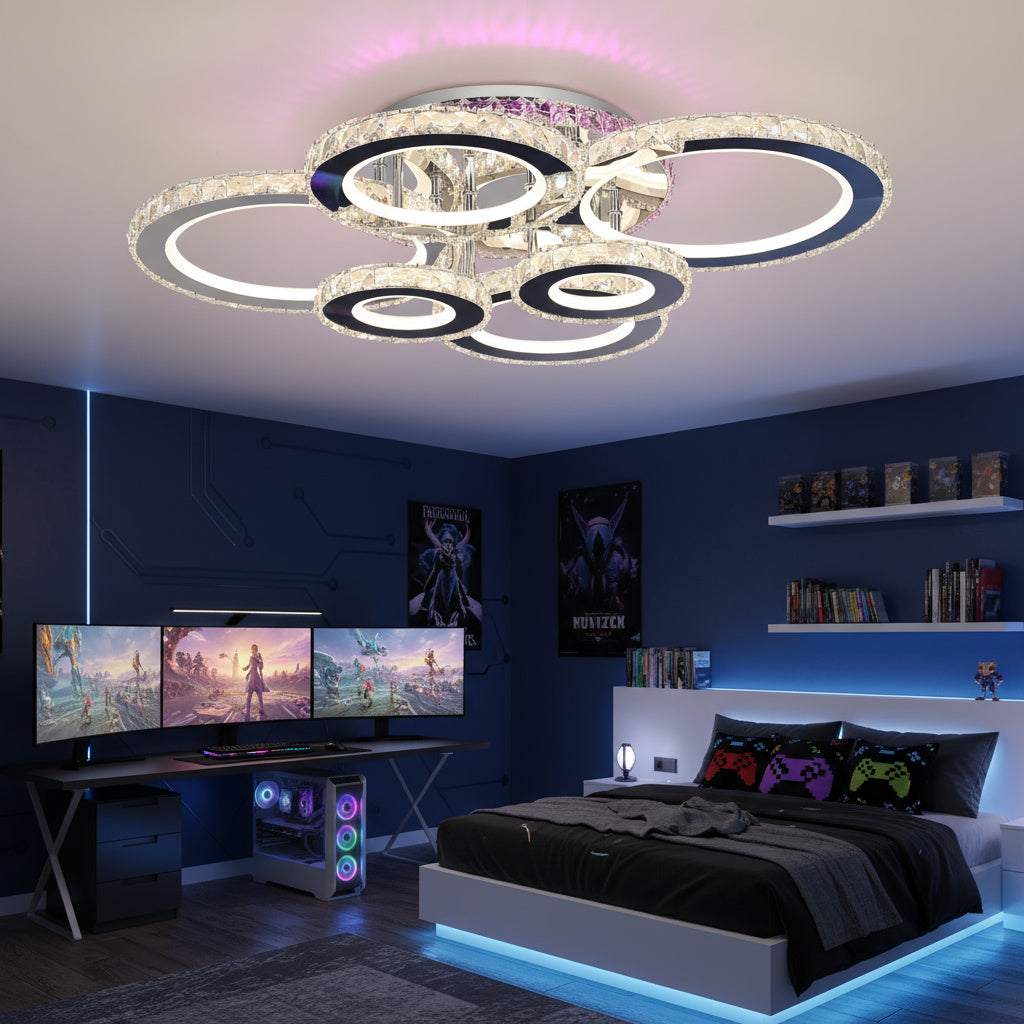 Lustra LED 6 CIRCLE Cristal Chrome RGB Echivalent 800W Telecomanda