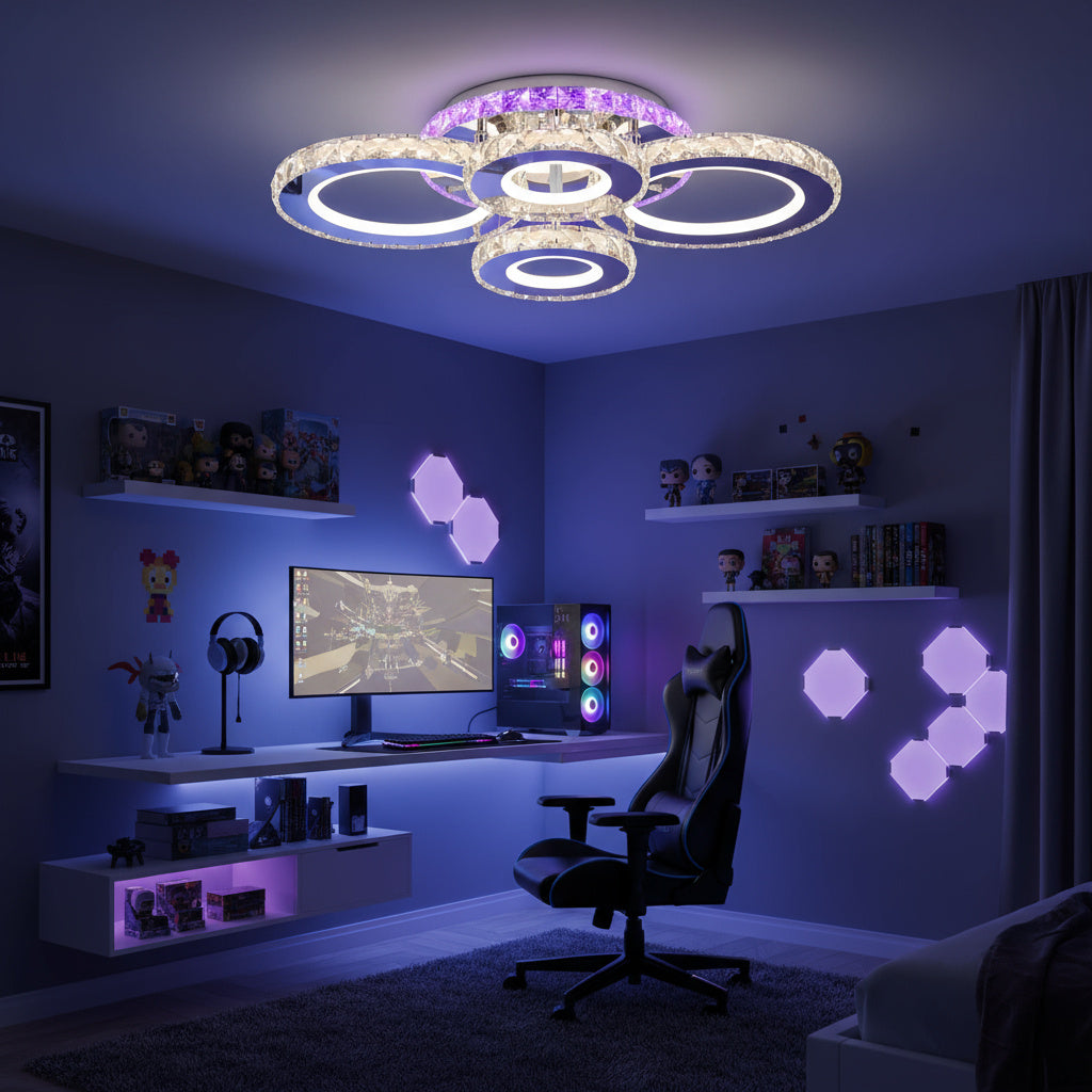 Lustra LED 4 CIRCLE Cristal Chrome RGB Echivalent 500W Telecomanda