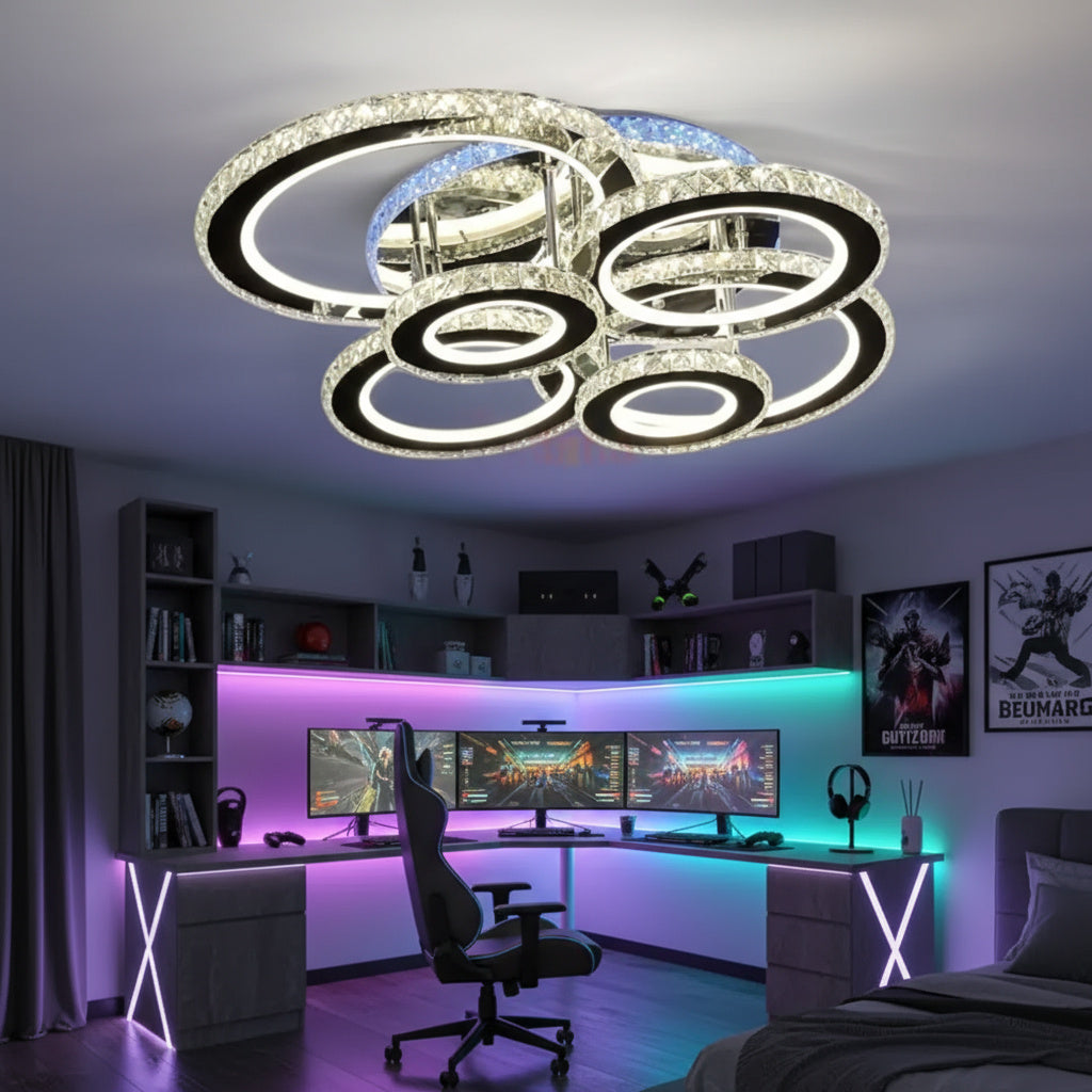 Lustra LED 6 CIRCLE Cristal Chrome RGB Echivalent 800W Telecomanda