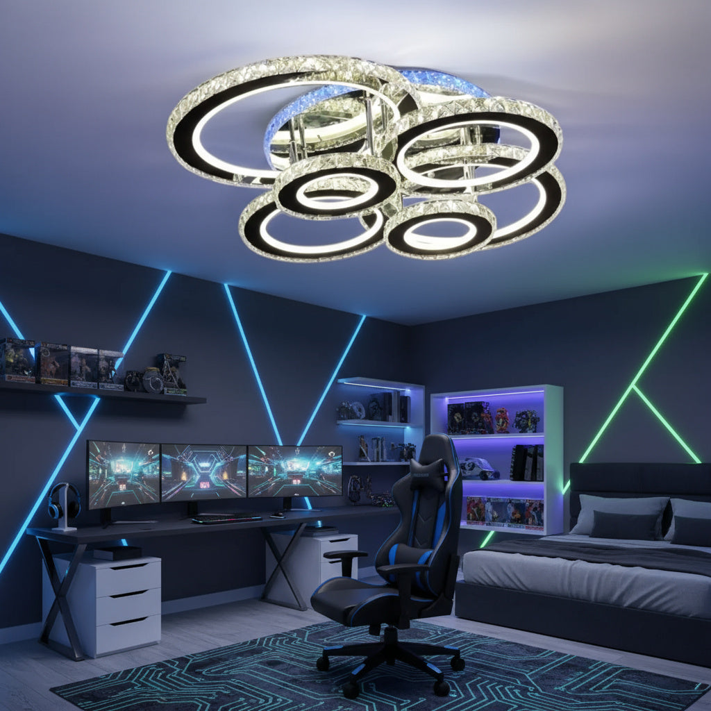 Lustra LED 6 CIRCLE Cristal Chrome RGB Echivalent 800W Telecomanda