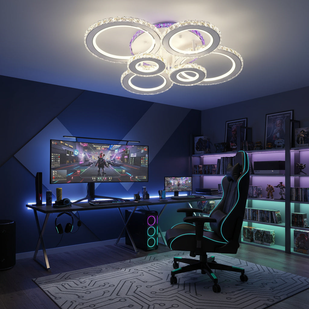 Lustra LED 6 CIRCLE Cristal Alba RGB Echivalent 800W Telecomanda