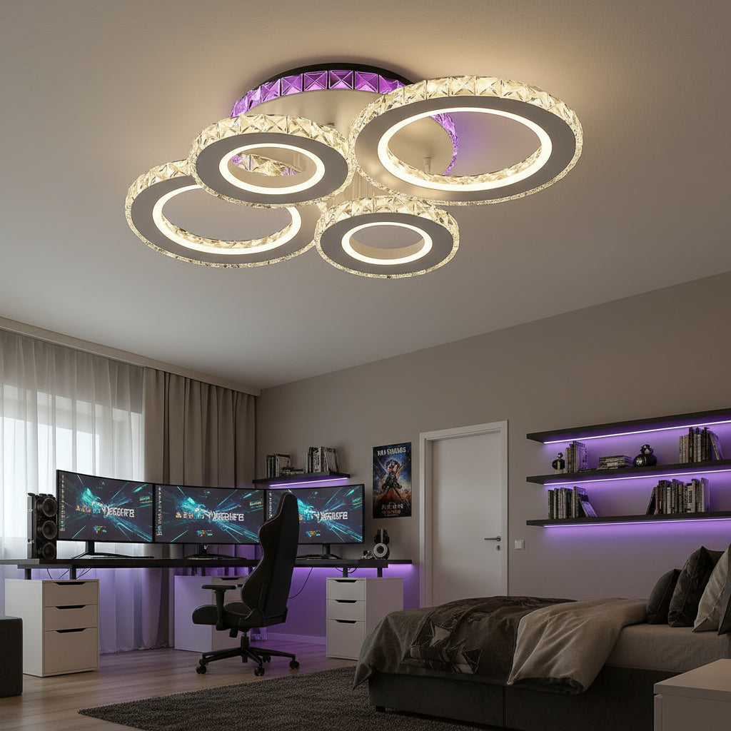 Lustra LED 4 CIRCLE Cristal Alba RGB Echivalent 500W Telecomanda