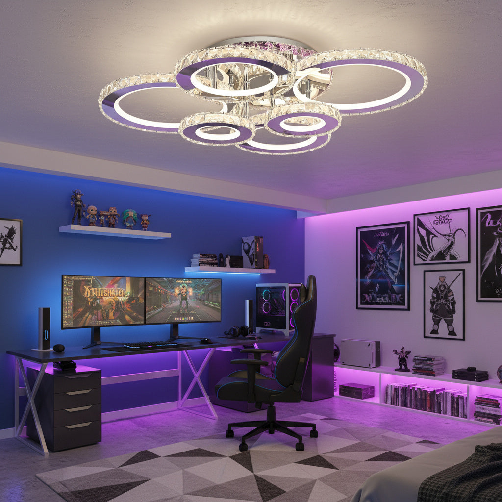 Lustra LED 6 CIRCLE Cristal Chrome RGB Echivalent 800W Telecomanda