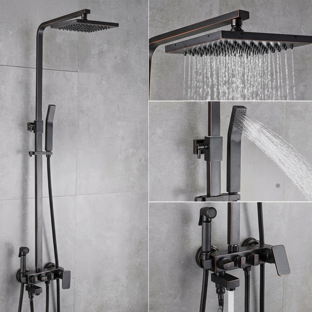 Coloana de Dus Negru Antichizat 1736 4 Functii din Alama Sanitara