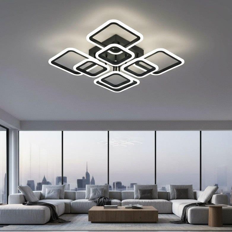 Lustra LED 4+4 Square Gigant Black Echivalent 1000W Telecomanda