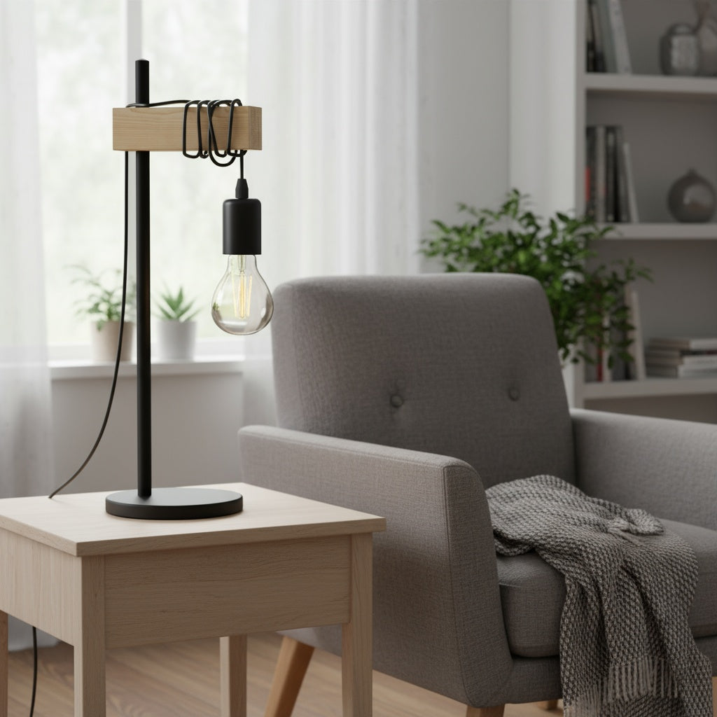 Veioza TOWNSHEND Black & Wood 50CM Eglo