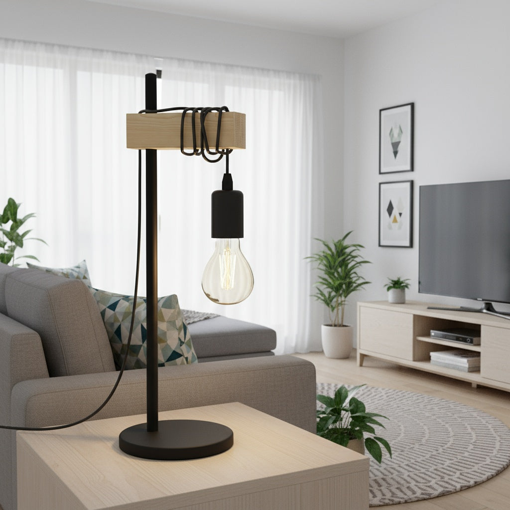 Veioza TOWNSHEND Black & Wood 50CM Eglo