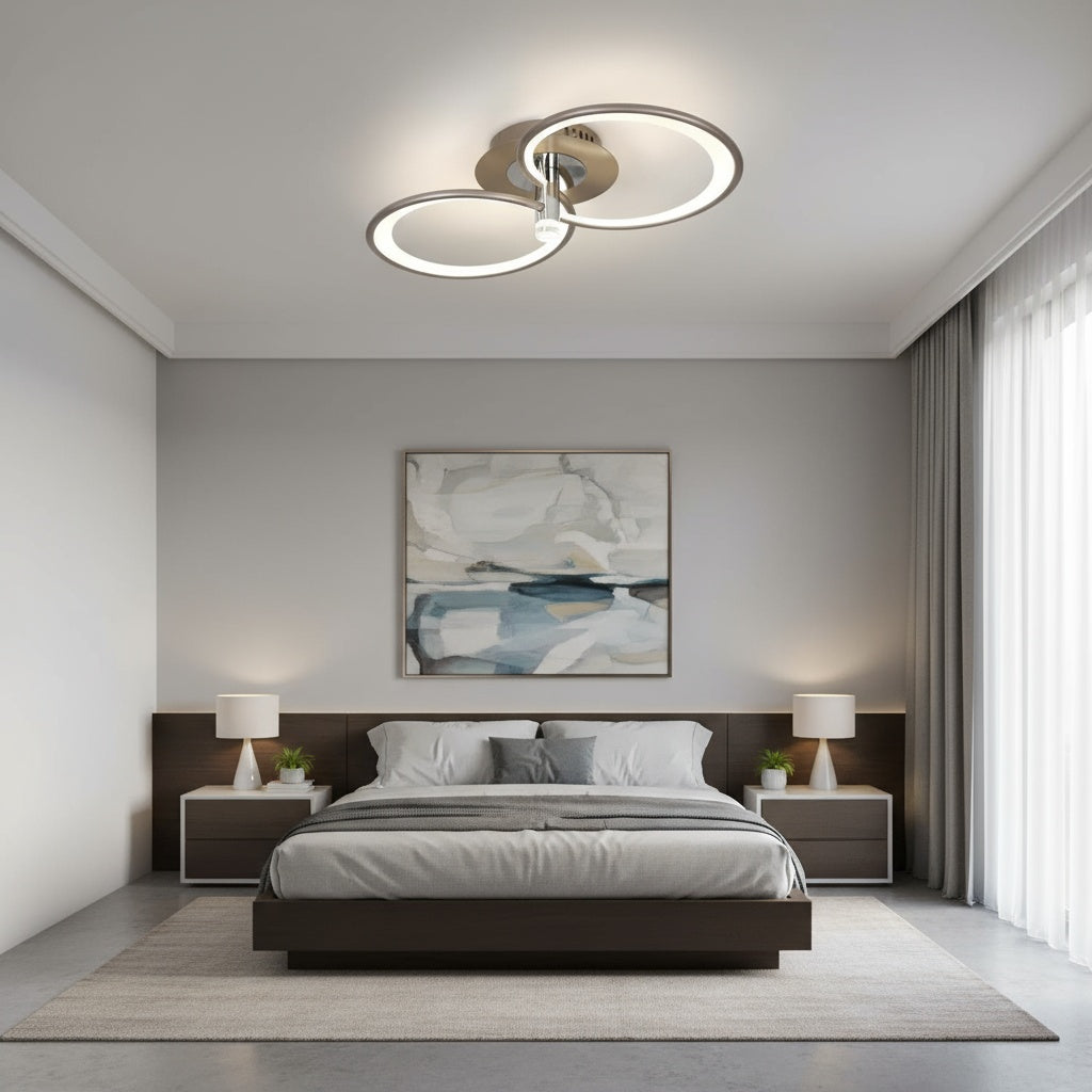 Lustra LED CHAMPAGNE Silver 2 Circles Echivalent 300W Telecomanda