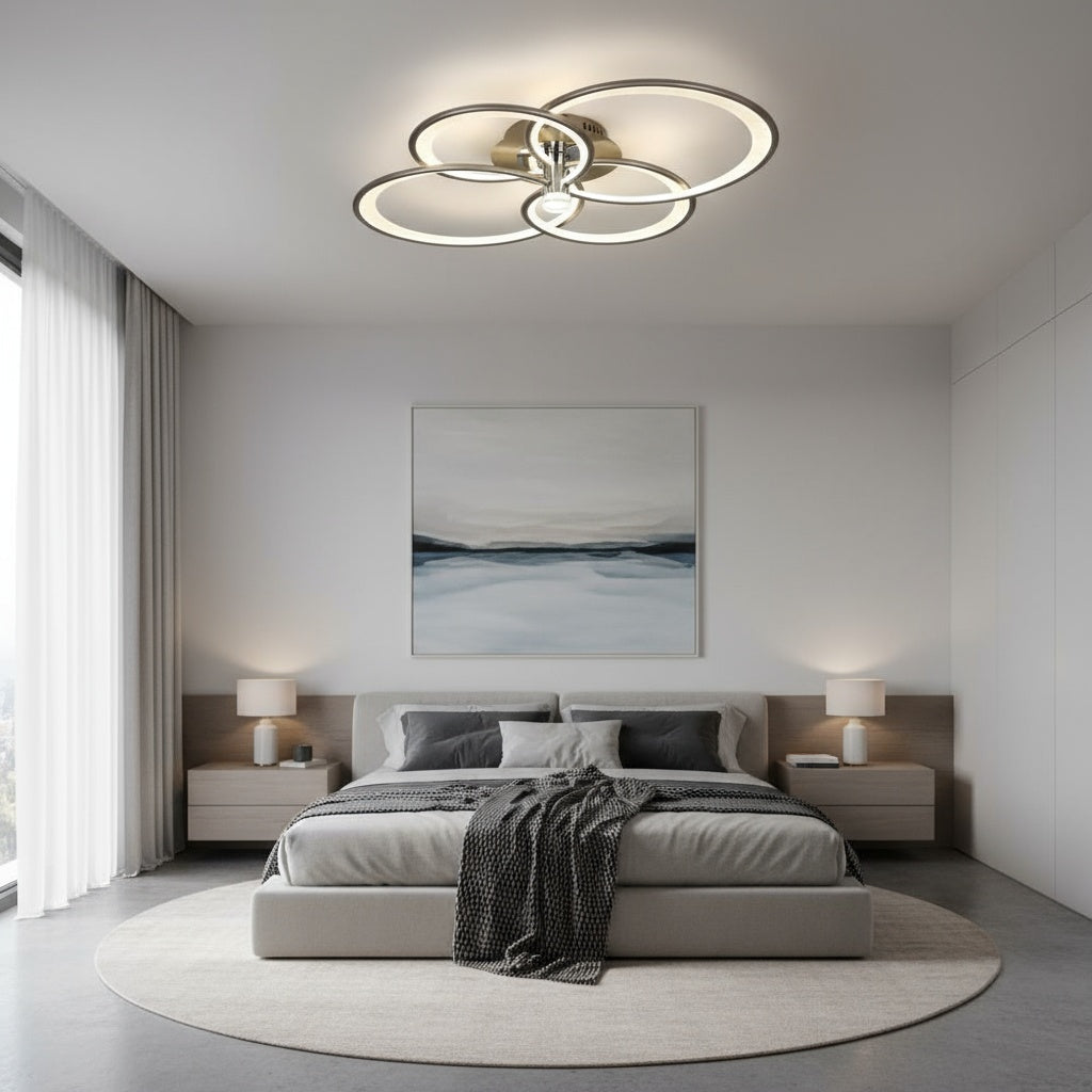 Lustra LED CHAMPAGNE Silver 4 Circles Echivalent 700W Telecomanda