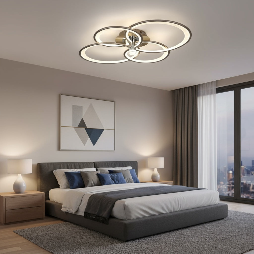 Lustra LED CHAMPAGNE Silver 4 Circles Echivalent 700W Telecomanda