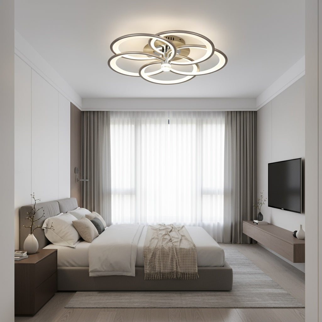Lustra LED CHAMPAGNE Silver 5 Circles Echivalent 800W Telecomanda