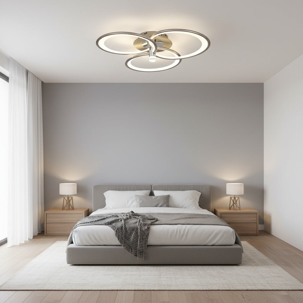 Lustra LED CHAMPAGNE Silver 3 Circles Echivalent 450W Telecomanda