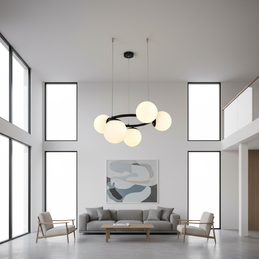 Lustra Suspendata DIONIS Black Abajur Mat 5xE27