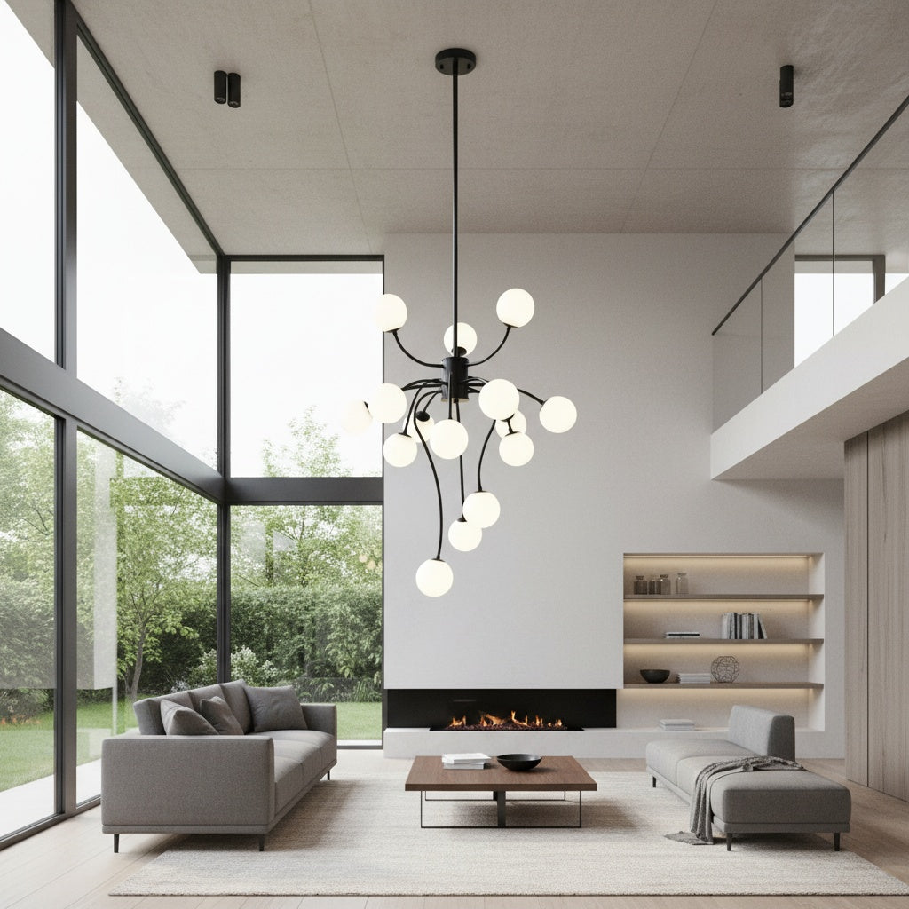 Lustra Suspendata REVSA Black Abajur Mat 15xG9